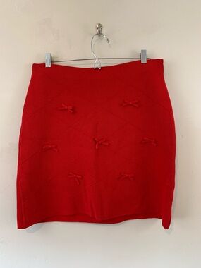 Maeve Anthropologie Bright Red Bow-Detail Knit Midi Skirt